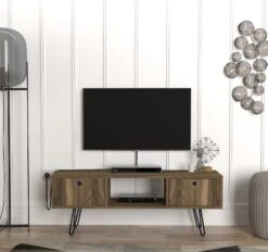 Furny Home TV Stand | 100% Melamine | 18mm Dikte | Metalen Poten | 120x43cm | Notelaar