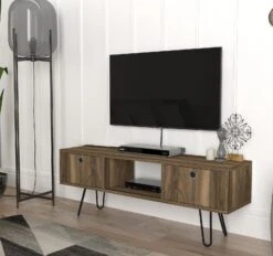 Furny Home TV Stand | 100% Melamine | 18mm Dikte | Metalen Poten | 120x43cm | Notelaar -Emob 756FRN3059 20 202 b8f9