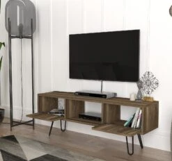 Furny Home TV Stand | 100% Melamine | 18mm Dikte | Metalen Poten | 120x43cm | Notelaar -Emob 756FRN3059 20 203 4e3d
