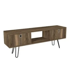 Furny Home TV Stand | 100% Melamine | 18mm Dikte | Metalen Poten | 120x43cm | Notelaar -Emob 756FRN3059 20 204 f5e7