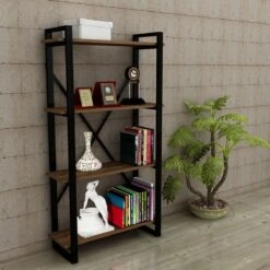 Furny Home Boekenplank | 18mm Dikte | Metalen Frame | Walnoot -Emob 756FRN3610 20 202 b45c