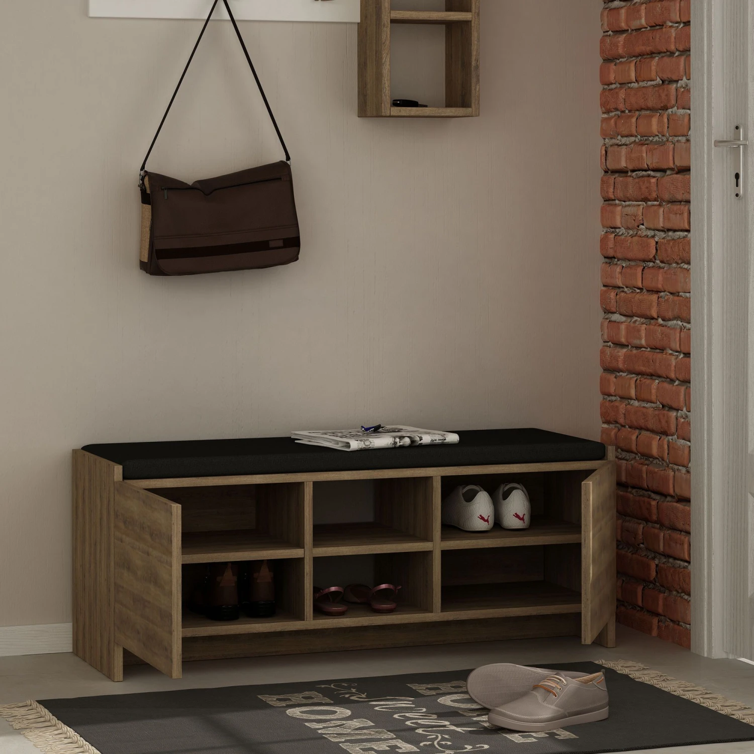 Woody Modieus Schoenenkastje | 18mm Melamine | Donker Eiken 3 Woody Modieus Schoenenkastje | 18mm Melamine | Donker Eiken - Afbeelding 3