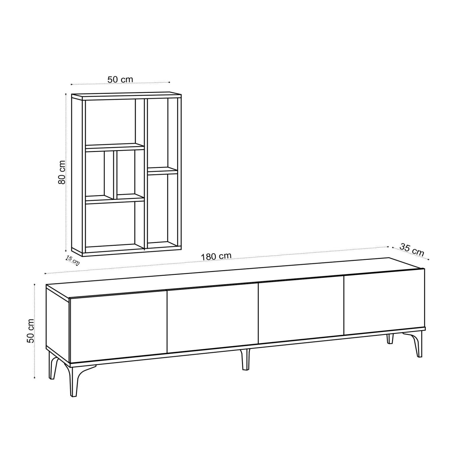 TV-meubel Elegance | 100% Melamine | 180x50x35 | Saffier Eik 2 TV-meubel Elegance | 100% Melamine | 180x50x35 | Saffier Eik - Afbeelding 2
