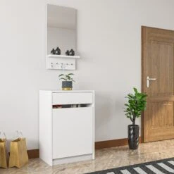 Elegance Hallenstandaard - 100% Melamine Coating | 18mm Dik | 50x74x30cm Groot | Wit -Emob 793ELG4001 20 202 726f