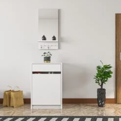 Elegance Hallenstandaard - 100% Melamine Coating | 18mm Dik | 50x74x30cm Groot | Wit -Emob 793ELG4001 20 203 08f8