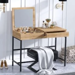 Elegante Eiken Zwarte Make-up Tafel - Opbergruimte En Stijl 9 Elegante Eiken Zwarte Make-up Tafel - Opbergruimte En Stijl -Emob 793ELG4101 2 5eae