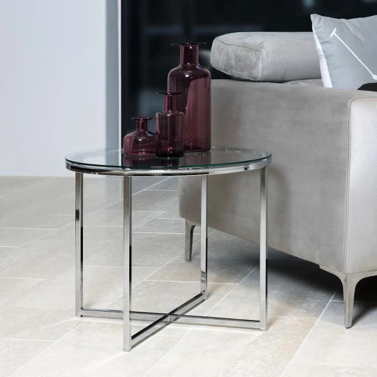 Bijzettafel Caitlynn ø55cm - Doorzichtig Tafelblad 1 Bijzettafel Caitlynn ø55cm - Doorzichtig Tafelblad