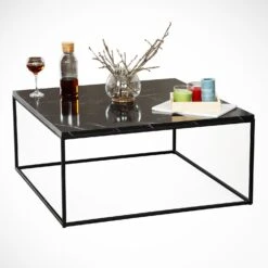 Elegante Melamine Gecoate Salontafel - 18mm Dikte, Metalen Poten, 75x43x75 Cm, Zwart Wit