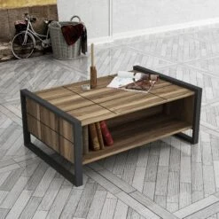 Elegante Walnoot Antraciet Salontafel -Emob 804TRH2801 20 202 83a6