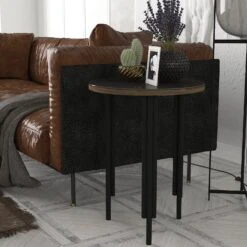 Tera Home Bijzettafel | 18mm Dikte | Metalen Frame | 100% Glazen Top | Walnoot Antraciet