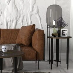 Tera Home Bijzettafel | 18mm Dikte | Metalen Frame | 100% Glazen Top | Walnoot Antraciet -Emob 804TRH2841 20 202 44ff