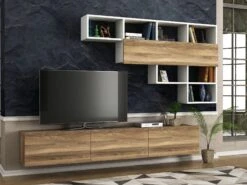 Modern TV-meubel | Gemelamineerd | 100% Spaanplaat | Wit Notenhout -Emob 804TRH3009 20 202 2913