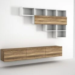 Modern TV-meubel | Gemelamineerd | 100% Spaanplaat | Wit Notenhout -Emob 804TRH3009 20 204 ea60