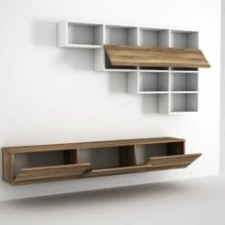 Modern TV-meubel | Gemelamineerd | 100% Spaanplaat | Wit Notenhout -Emob 804TRH3009 20 205 6219