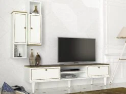 Modern TV Meubel Talon | 18mm Dikte | Metalen Poten | 180cm Breedte | Wit Goud Zwart