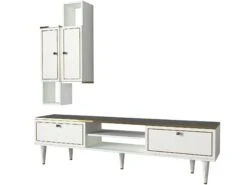 Modern TV Meubel Talon | 18mm Dikte | Metalen Poten | 180cm Breedte | Wit Goud Zwart -Emob 804TRH3055 20 205 3aeb