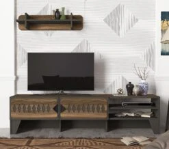 Tera Home TV-meubel | 100% Melamine Laag | 18mm Dikte | Metalen Frame | Noten Antraciet