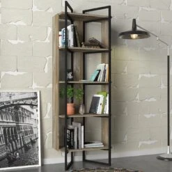 Tera Home Boekenplank | 100% Melamine | 18mm Dikte | Metalen Frame | 63" Breedte | Zwart Notenhout -Emob 804TRH3619 20 202 631a