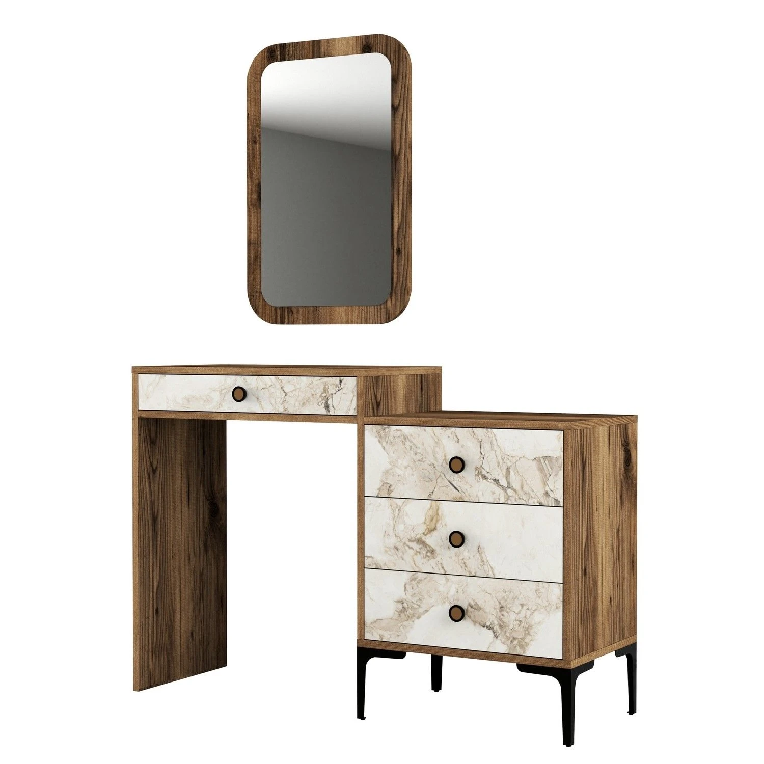 Woody Fashion Dresser | 100% Melaminegecoat Spaanplaathout Van 18 Mm Dik | Metalen Poten | Kleur: Walnootwit 3 Woody Fashion Dresser | 100% Melaminegecoat Spaanplaathout Van 18 Mm Dik | Metalen Poten | Kleur: Walnootwit - Afbeelding 3