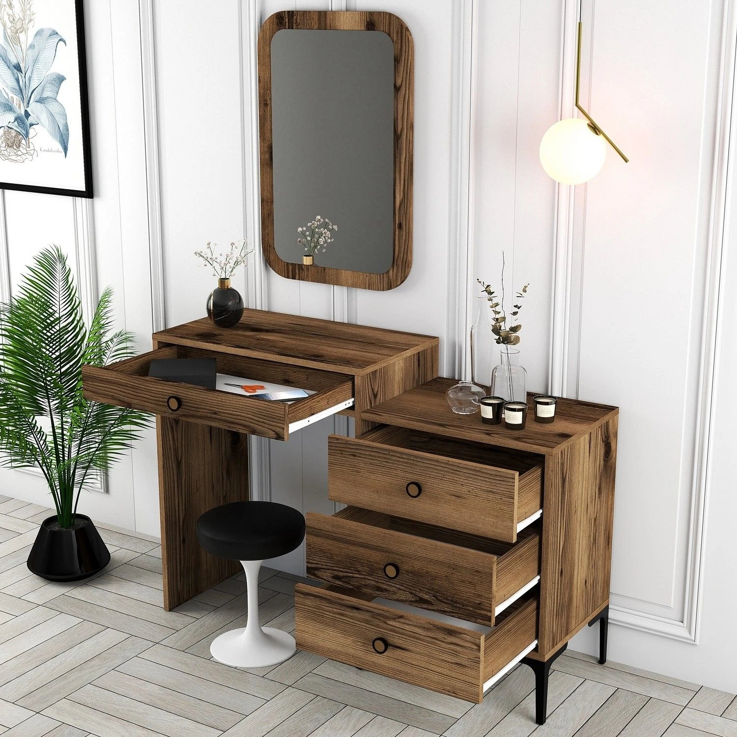Woody Fashion Dresser | 100% Melaminegecoat | Metalen Poten | Kleur: Notenhout 5 Woody Fashion Dresser | 100% Melaminegecoat | Metalen Poten | Kleur: Notenhout - Afbeelding 5