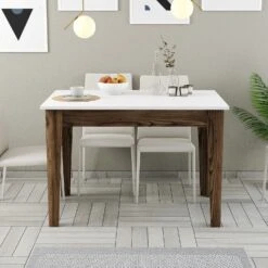 Keukentafel Woody Fashion - 110x72x75 Cm - Walnoot/wit -Emob 845HCT2102 20 202 7e10
