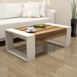 Modieuze 100% Melamine Salontafel | Houten | Walnoot Crème | 18mm Dikte | 102cm Breedte | 37cm Hoogte