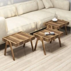 Elegante Walnoot Nesting Table Set | 100% Melamine Gecoat | 3 Stuks -Emob 845HCT2825 20 202 e25c