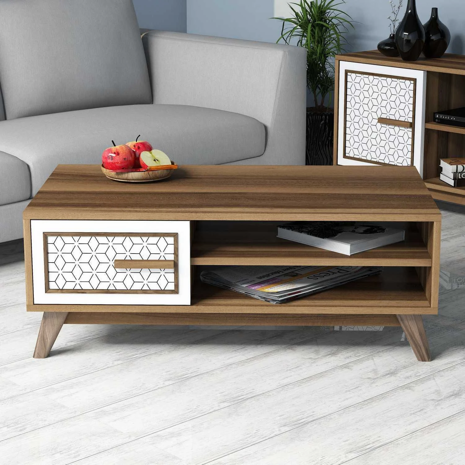 Woody Fashion Salontafel | Witte Walnoot Afwerking 1 Woody Fashion Salontafel | Witte Walnoot Afwerking