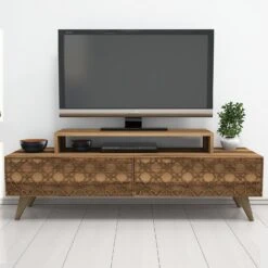 Walnoot TV-meubel | Woody Mode | 140 Cm Breedte | 100% Melamine -Emob 845HCT3018 20 203 6870