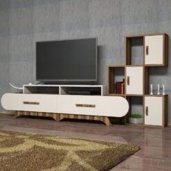 Woody Fashion TV-meubel | 100% Melamine Gecoat | 205x50x36 Cm | Walnoot Crème