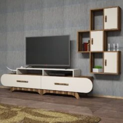 Woody Fashion TV-meubel | 100% Melamine Gecoat | 205x50x36 Cm | Walnoot Crème -Emob 845HCT3035 20 202 913f