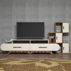 Woody Fashion TV-meubel | 100% Melamine Gecoat | 205x50x36 Cm | Walnoot Crème -Emob 845HCT3035 20 203 3eb3