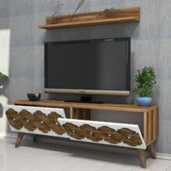 Woody Fashion TV-meubel | 100% Melamine Gecoat | Notenhout | 120 Cm Breedte | Kunststof Poten -Emob 845HCT3043 20 202 5ea3