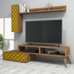 Woody Fashion TV-meubel | Melamine Laag | 150 Cm Breedte | 18 Mm Dikte | Noten Geel