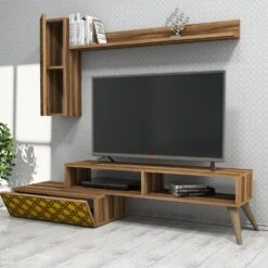 Woody Fashion TV-meubel | Melamine Laag | 150 Cm Breedte | 18 Mm Dikte | Noten Geel -Emob 845HCT3048 20 202 4375