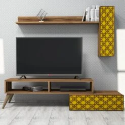 Woody Fashion TV-meubel | Melamine Laag | 150 Cm Breedte | 18 Mm Dikte | Noten Geel -Emob 845HCT3048 20 204 ebaa