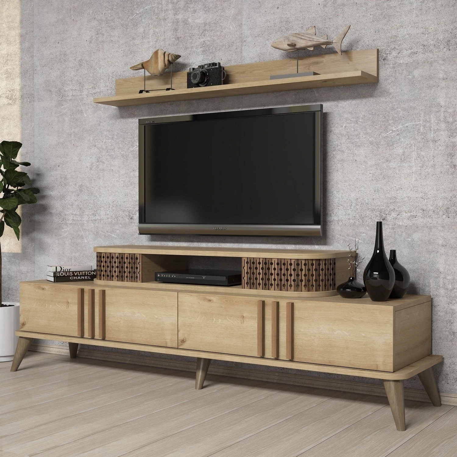 Woody Fashion TV-meubel | Eiken | 168cm Breedte | 100% Melamine Gecoat 1 Woody Fashion TV-meubel | Eiken | 168cm Breedte | 100% Melamine Gecoat