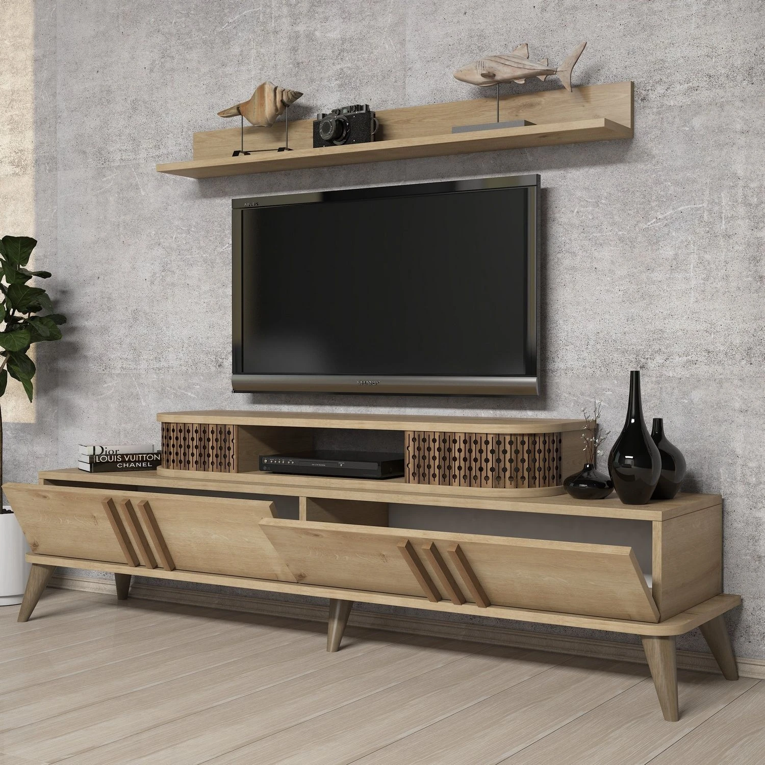Woody Fashion TV-meubel | Eiken | 168cm Breedte | 100% Melamine Gecoat 4 Woody Fashion TV-meubel | Eiken | 168cm Breedte | 100% Melamine Gecoat - Afbeelding 4