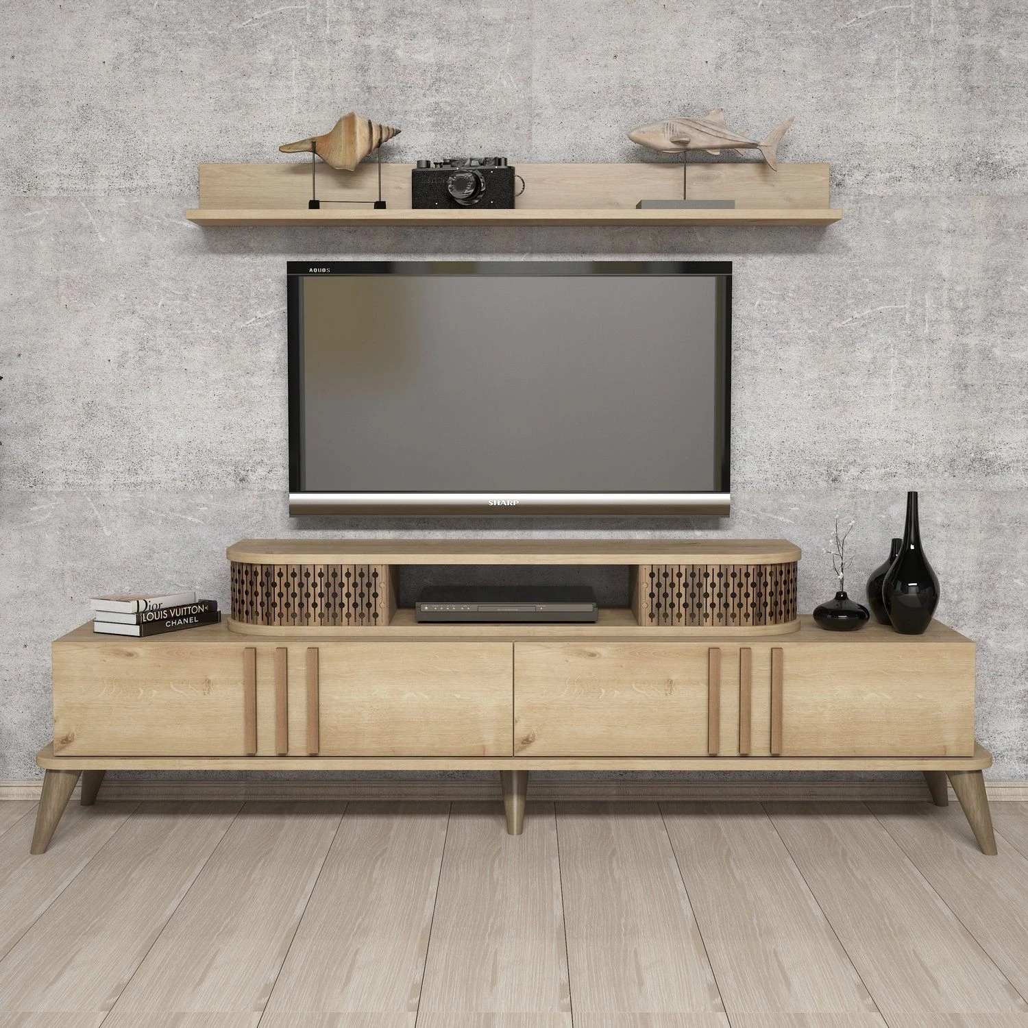 Woody Fashion TV-meubel | Eiken | 168cm Breedte | 100% Melamine Gecoat 5 Woody Fashion TV-meubel | Eiken | 168cm Breedte | 100% Melamine Gecoat - Afbeelding 5