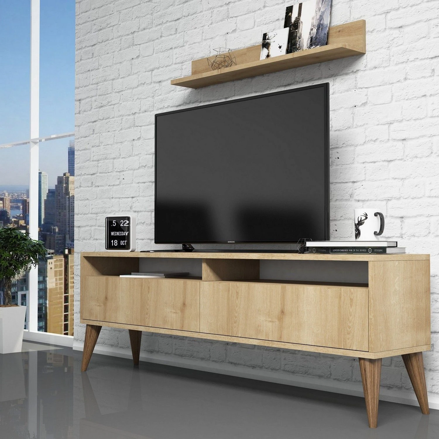 Woody Fashion TV-meubel | 100% Melamine Coating | 150x50x30 Cm | Eiken 1 Woody Fashion TV-meubel | 100% Melamine Coating | 150x50x30 Cm | Eiken