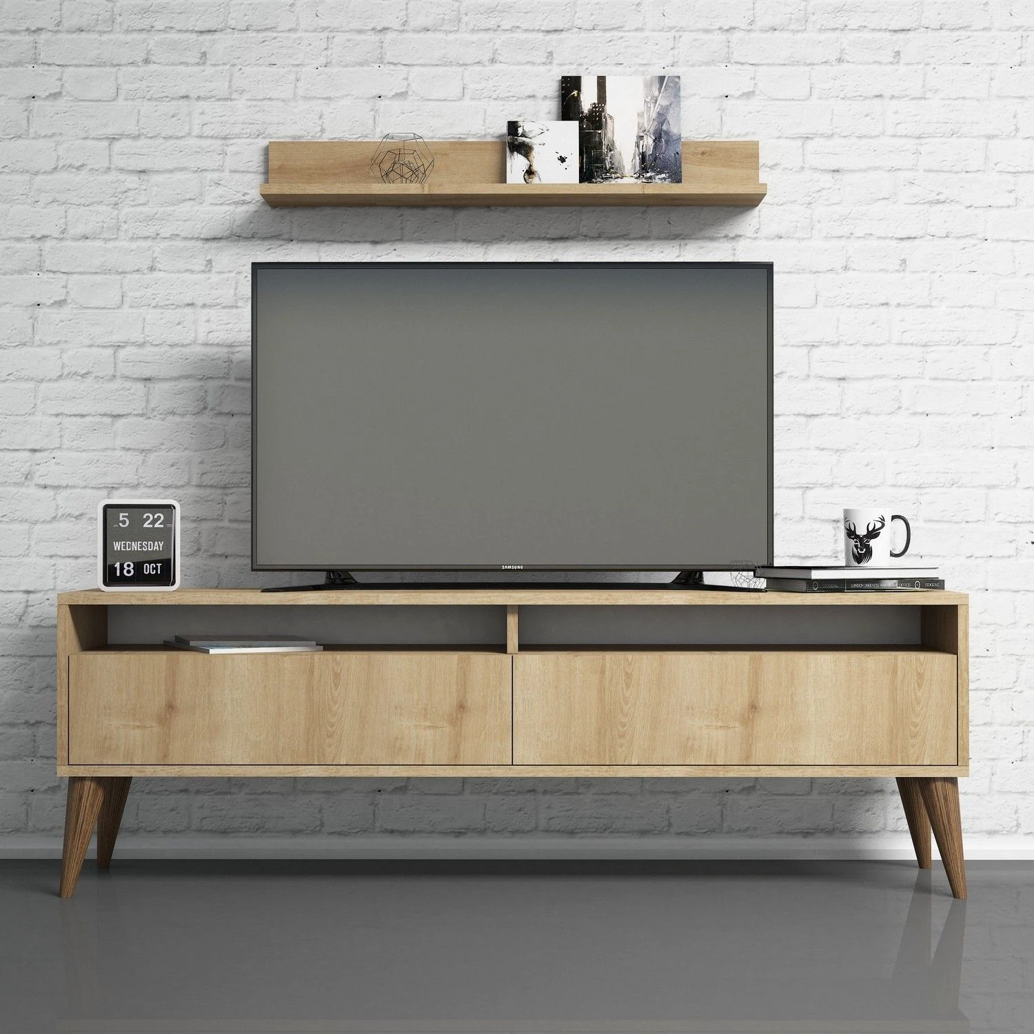 Woody Fashion TV-meubel | 100% Melamine Coating | 150x50x30 Cm | Eiken 3 Woody Fashion TV-meubel | 100% Melamine Coating | 150x50x30 Cm | Eiken - Afbeelding 3