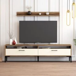 Woody Fashion TV-meubel | 100% Melamine | 180cm X 47cm X 35cm | Walnoot Crème