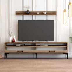 Woody Fashion TV-meubel | 100% Melamine | 180cm X 47cm X 35cm | Walnoot Crème -Emob 845HCT3099 20 203 8306