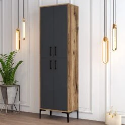 Schoenenkast Wood-Fashion | 100% Melamine | Metalen Poten | Noten Antraciet