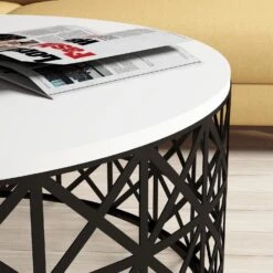 Stijlvolle Woody Fashion Salontafel | Melamine Gecoat | 18mm Dik | Smeedijzeren Poten | Wit En Zwart -Emob 845HCT5228 20 203 51f8