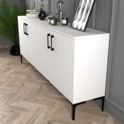 Console Met Witte Metalen Poot | Woody Mode | 18mm MELAMINE Gecoat Spaanplaat -Emob 845HCT5307 20 204 1203