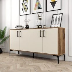 Stijlvol Woody Console | Walnoot Crème | 160cm Breedte | Metalen Poten -Emob 845HCT5326 20 202 396f