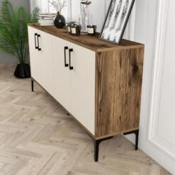 Stijlvol Woody Console | Walnoot Crème | 160cm Breedte | Metalen Poten -Emob 845HCT5326 20 203 c776