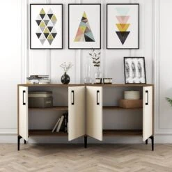 Stijlvol Woody Console | Walnoot Crème | 160cm Breedte | Metalen Poten -Emob 845HCT5326 20 204 3580