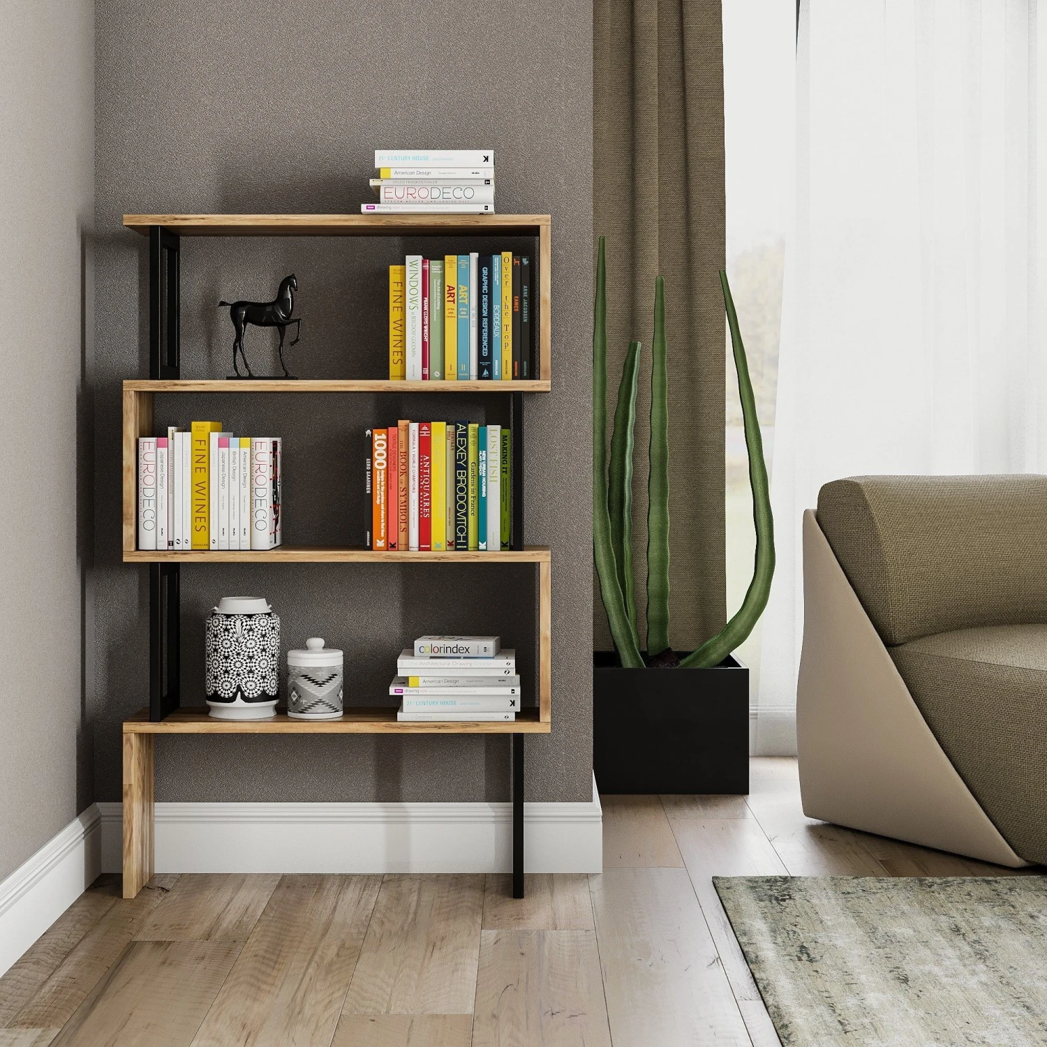 Walnoot Boekenplank | 100% Melamine | Metalen Frame 1 Walnoot Boekenplank | 100% Melamine | Metalen Frame